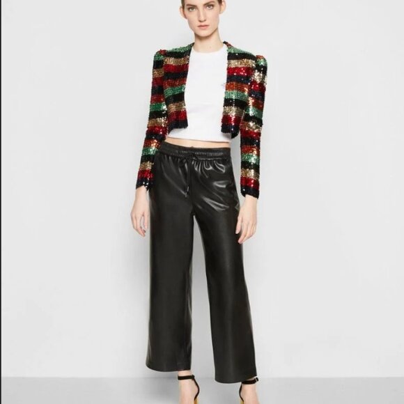 New Alice + Olivia Benny Baggy Faux Leather Pants in Black Size M#2120 - Picture 2 of 13